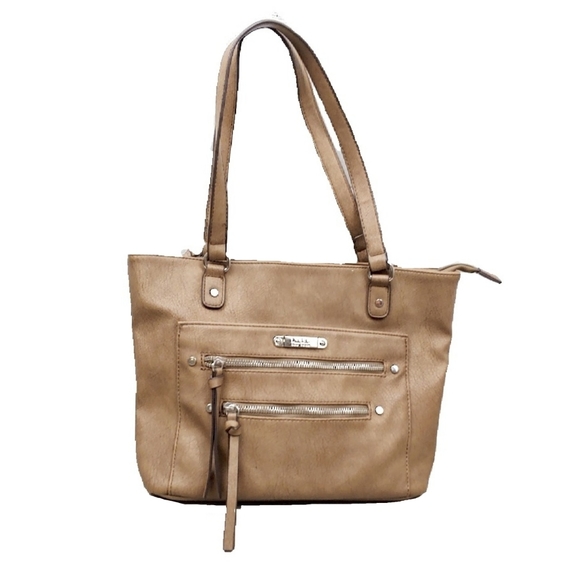 Nicole Miller Taupe Zip Accent Double Handl Shoulder Bag - Picture 2 of 9